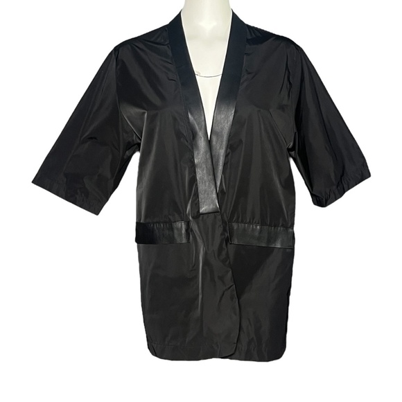Planet Lauren G Tuxedo Jacket Black Open Boxy Lagenlook 100% Nylon Size 1 M 4-8 - Picture 1 of 9